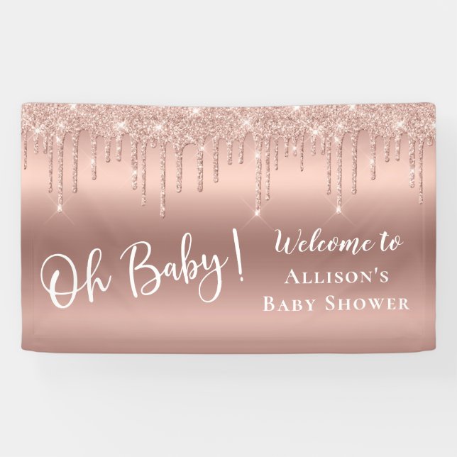 Babydusche Rose Gold Glitzer Willkommen Banner (Horizontal)