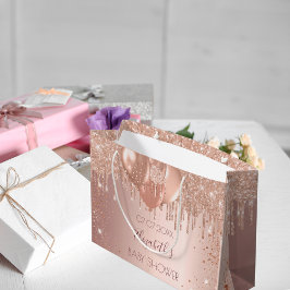 Babydusche Rose Goldblüte Glitzer Tropfen Ballons Große Geschenktüte