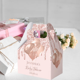 Babydusche Rose Goldblüten Glitzer Ballons Geschenkschachtel