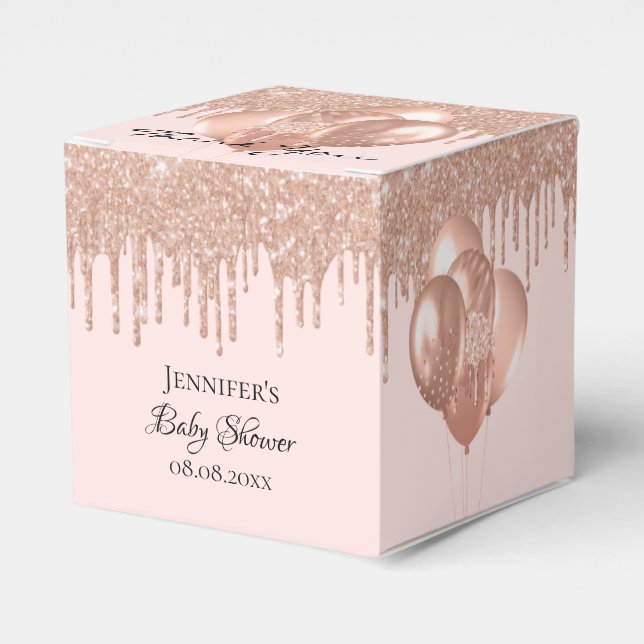 Babydusche Rose Goldblüten Glitzer Ballons Geschenkschachtel (Vorderseite)