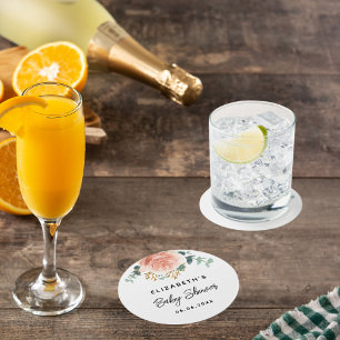 Babydusche Rose Goldgrün Blume Runder Pappuntersetzer