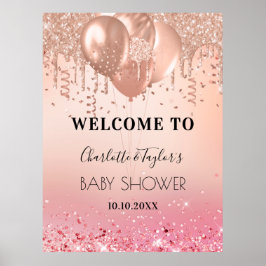 Babydusche, rot Rose Gold Glitzer Empfang Poster