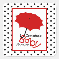 Babydusche Roter Regenschirm & Polka Dots