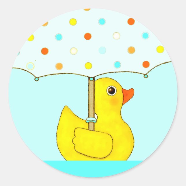Babydusche Rubber Duck mit Umbrella Classic Roun Runder Aufkleber (Vorderseite)