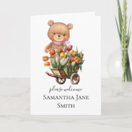 Babydusche Rustic Floral Girl Teddy Card Karte