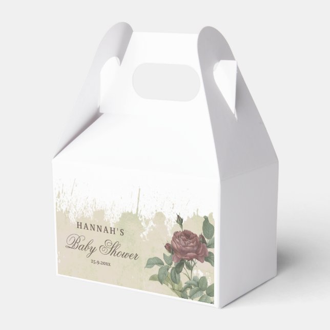 Babydusche Rustic Floral Gold Geometric Burgundy Geschenkschachtel (Vorderseite)