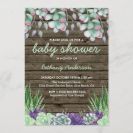 Babydusche Rustikales Holz und Aquarelltuch Einladung