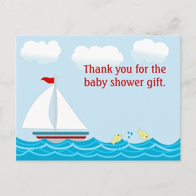 Babydusche Sailboat Vielen Dank Postcard Postkarte (Vorderseite)