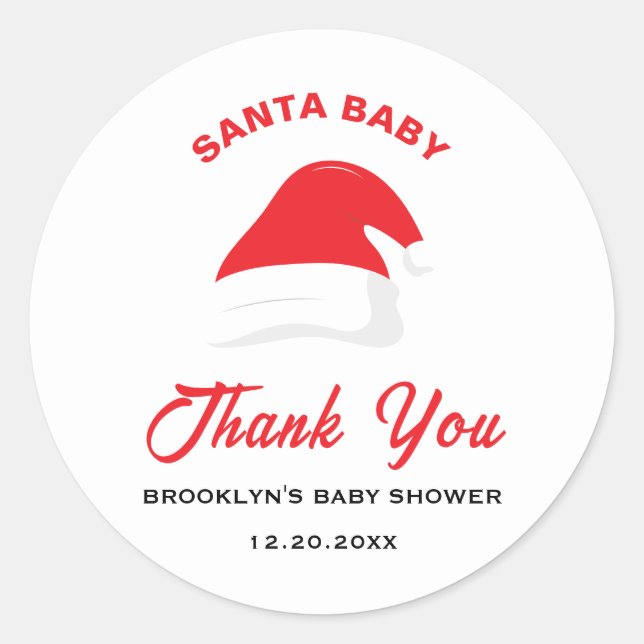 Babydusche Santa Baby Winter Hat Geschlecht neutra Runder Aufkleber (Vorderseite)