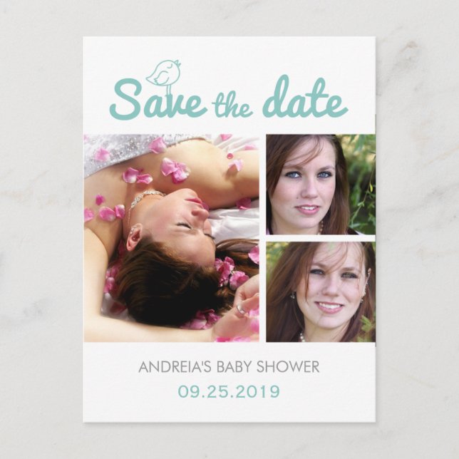 Babydusche Save the Date Postkarten Fotocollage (Vorderseite)