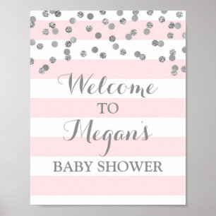 Babydusche Schild Blush Streifen Silver Confetti
