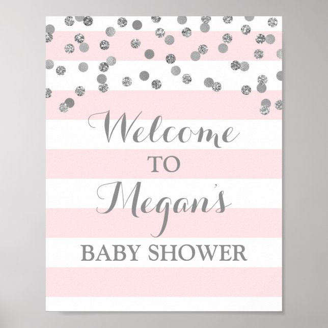 Babydusche Schild Blush Streifen Silver Confetti (Vorne)