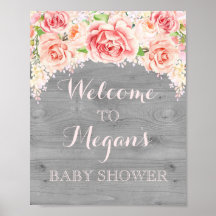 Babydusche Schild Pink Aquarell Blume Holz