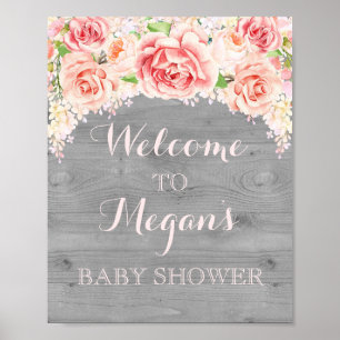 Babydusche Schild Pink Aquarell Blume Holz