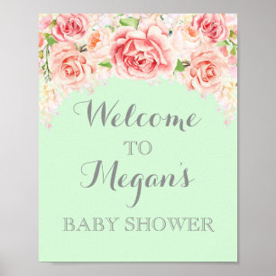 Babydusche Schild Pink Aquarell Blume Minze