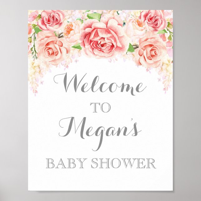 Babydusche Schild Pink Aquarellfarben Blume (Vorne)