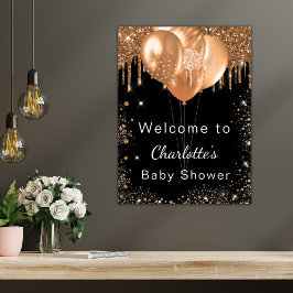 Babydusche Schwarz-Gold-Glitzer Party Empfang Poster