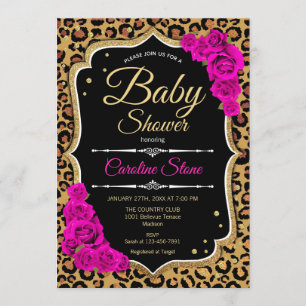 Babydusche - Schwarz-Rosa-Gold-Leopard-Printwerbun Einladung