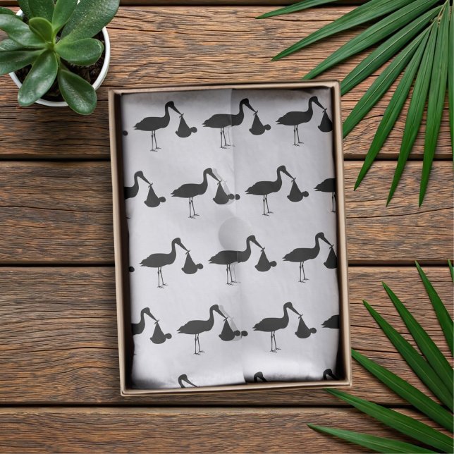 Babydusche Schwarz-Weiß Stork Muster Seidenpapier (Black and white stork baby shower tissue paper just for you)