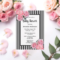 Babydusche Schwarz-weiße Streifen rosa Blume