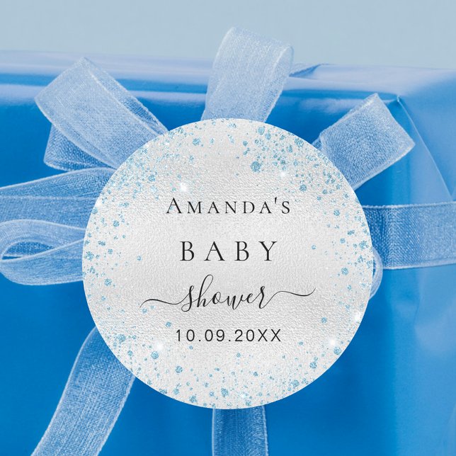 Babydusche Silberblauer Glitzer Runder Aufkleber (Von Creator hochgeladen)