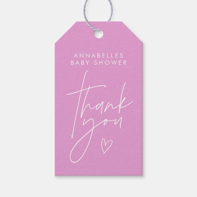Babydusche Skript moderne gürtelscharfe rosa einfa Geschenkanhänger (Vorderseite)