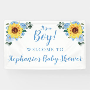 Babydusche Sonnenblume Dusty Blue Floral Es ist ei Banner