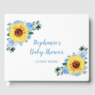 Babydusche Sonnenblume Dusty Blue Floral Gästebuch