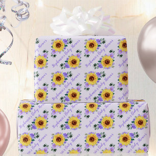 Babydusche Sonnenblume Lila Personalisierter Name Geschenkpapier