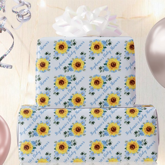 Babydusche Sonnenblume Personalisierter Name Geschenkpapier (Von Creator hochgeladen)