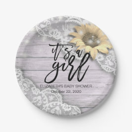 Babydusche Sonnenblume Stall Holz String Lights Pappteller