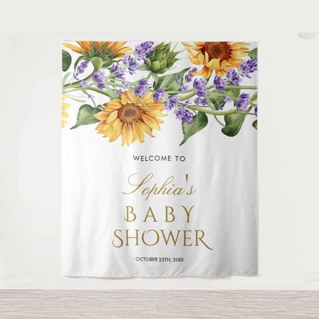 Babydusche - Sonnenblumen und Lavendel Wandteppich (Vorderseite)