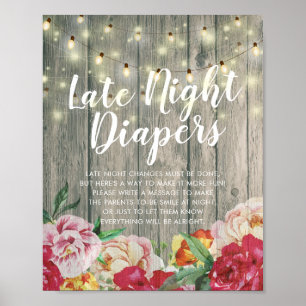 Babydusche Späte Night Diapers Blume Holzleuchten Poster