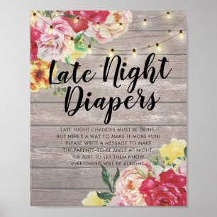 Babydusche Späte Night Diapers Blume Holzleuchten Poster