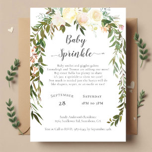 Babydusche Sprinkle Elegante Weiße Rosen Blumen Einladung
