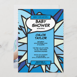 Babydusche Sprinkle Modern Blue Baby Boy Foto Einladung