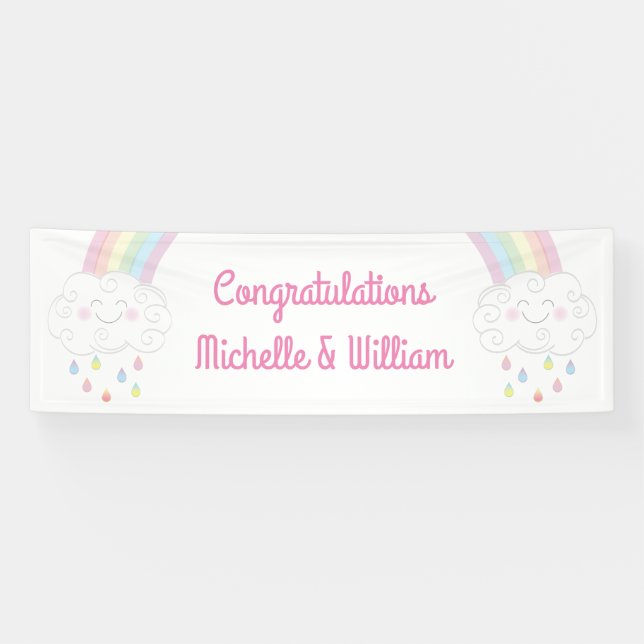 Babydusche Sprinkle Rainbow Raindrop Cloud Banner (Horizontal)