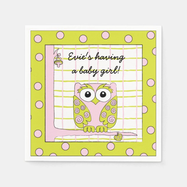 Babydusche Standard Cocktail Napkin Pink Owl Serviette (Vorderseite)