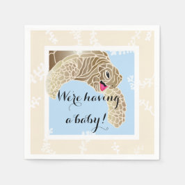 Babydusche Standard Cocktail Napkin Turtle Bl/Tan Serviette