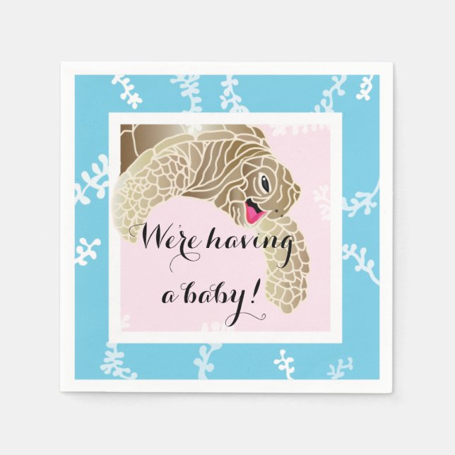 Babydusche Standard Cocktail Napkin Turtle Pk/Tq Serviette (Vorderseite)