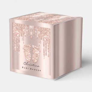 Babydusche Sweet Feet Tropfen Rose Glitzer Geschenkschachtel