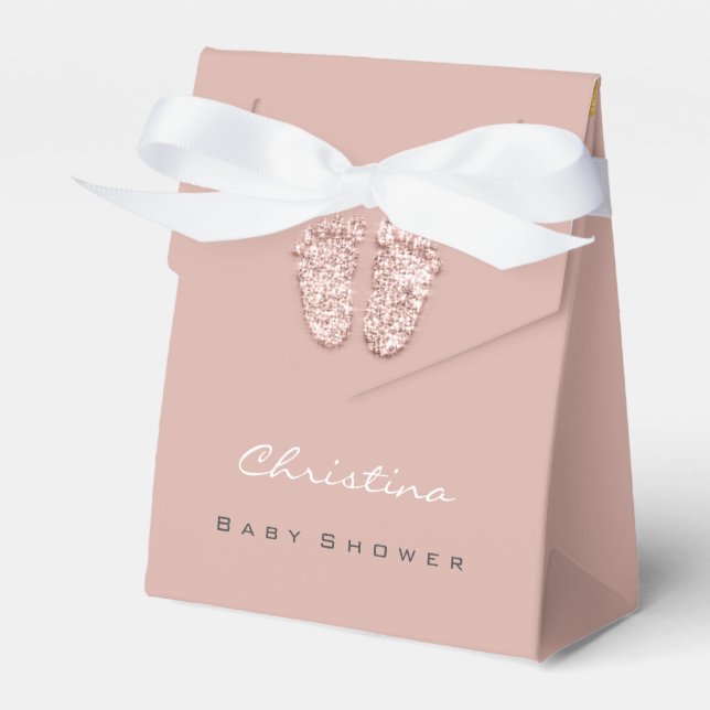 Babydusche Sweet Feet Tropfens Glitzer Rose Blush Geschenkschachtel (Vorderseite)