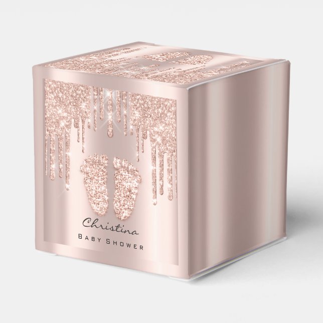 Babydusche Sweet Feet Tropfens Rose Glitzer Effekt Geschenkschachtel (Rückseite)