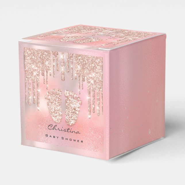 Babydusche Sweet Feet Tropfens Rose Pink Glitzer Geschenkschachtel (Vorderseite)