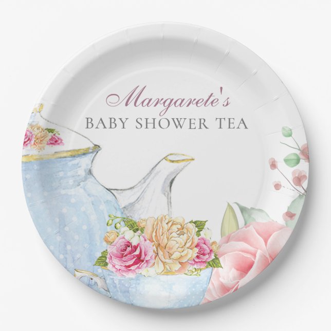 Babydusche Tea Party Blumenbeete Elegante Personal Pappteller (Vorderseite)