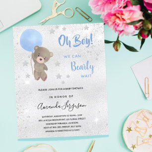 Babydusche Teddy Bär Junge Blau Einladung