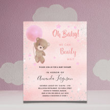 Babydusche Teddy Bär Mädchen pink Einladung