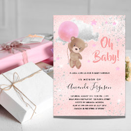 Babydusche Teddy Bär Mädchen pink Silber Einladung