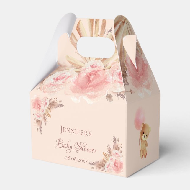 Babydusche Teddy Bär Pampas Gras Blüte Geschenkschachtel (Vorderseite)