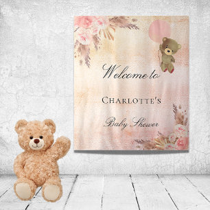 Babydusche Teddy Bär Pampas Gras Rose rot Wandteppich